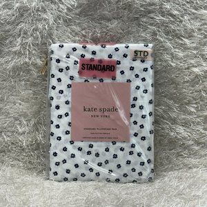 Kate Spade New York Standard Pillowcase Pair Navy Flowers on White 100% Cotton